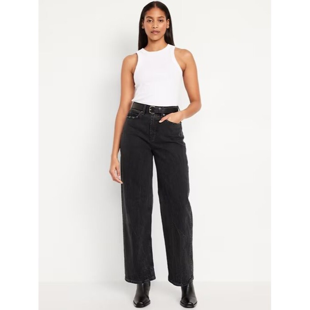 Old Navy Curvy Extra High Rise Wide-Leg Jeans Womens 10 Black Wash NEW - Picture 2 of 11